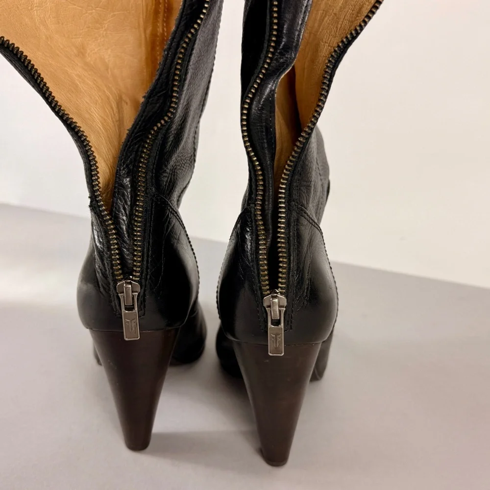 Frye Regina Zip Black Leather Boots - Picture 11 of 12
